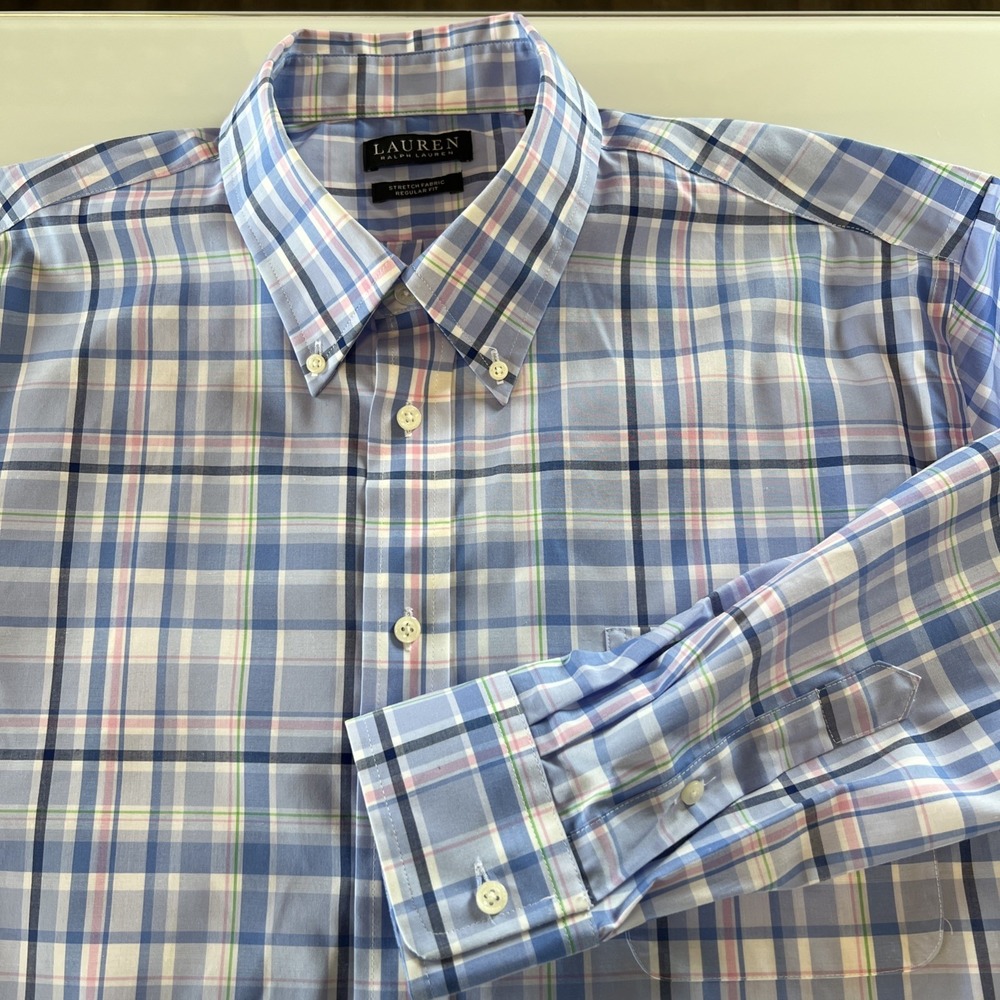 Lauren Ralph Lauren Mens 2XL Blue Plaid Stretch Fabric Regular Fit 18 34/35